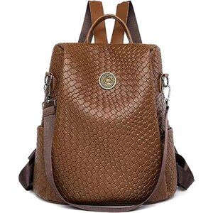 Woven Leather Backpack Purse for Women Waterproof Anti-theft Multipurpose